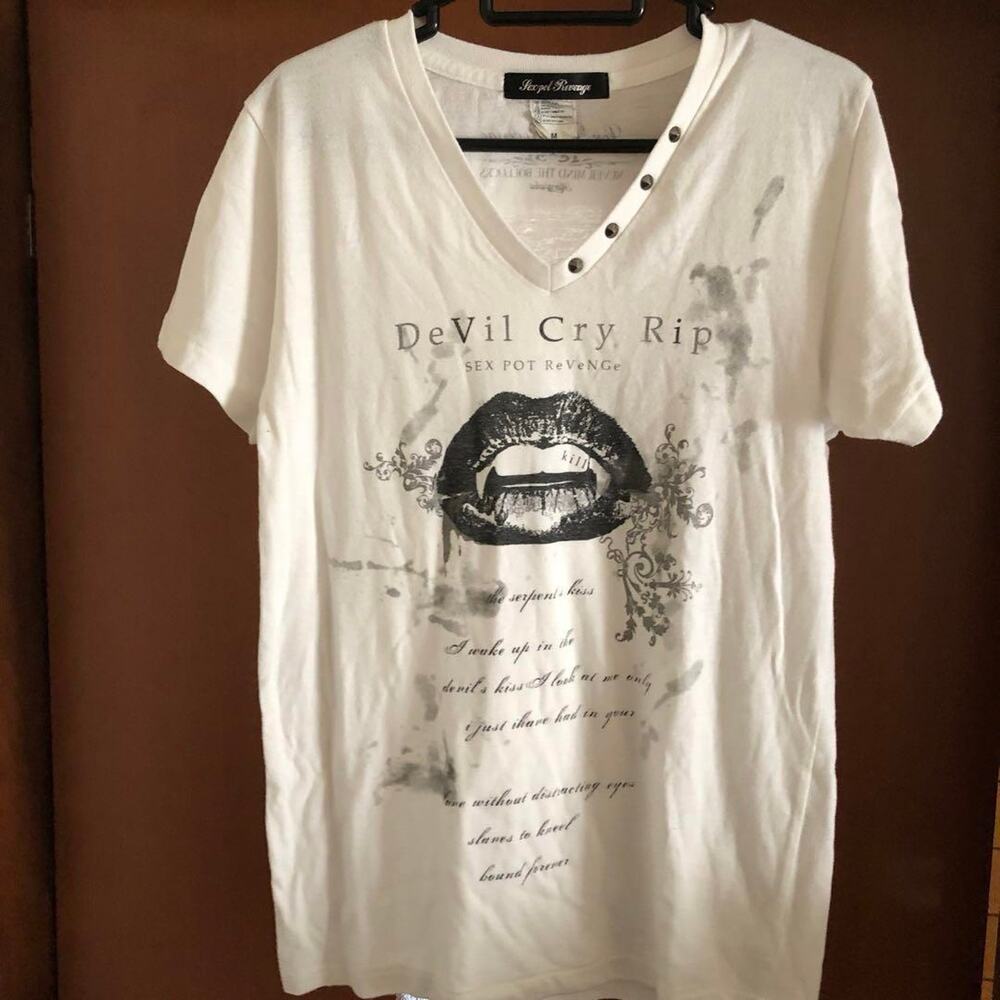 Sex Pot Revenge Devil Cry Rip Studded Shirt Size M